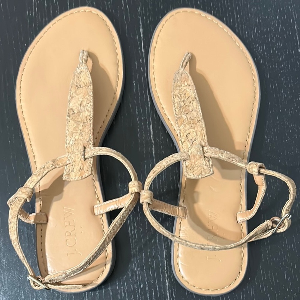 J. Crew Factory Tan Sandals with Braided Ankle Straps